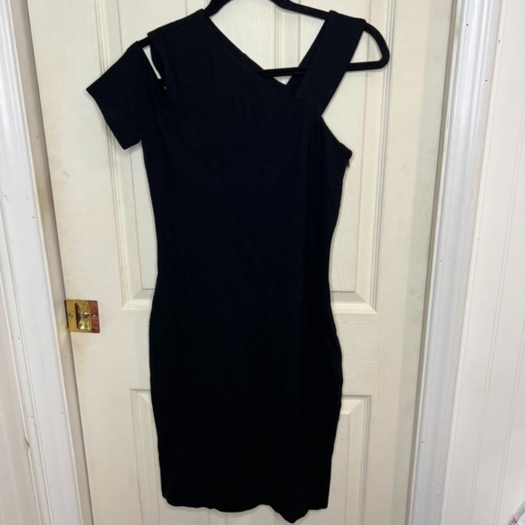 Amanda Uprichard Black Asymmetrical Bodycon Cocktail Evening Dress Size Medium - Picture 1 of 9